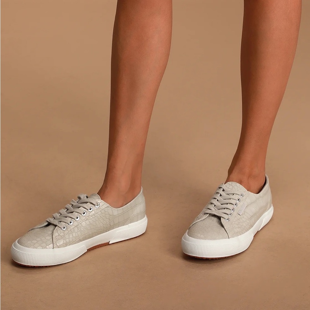 Superga 2750 Taupe Synthetic Crocodile Woven Sneakers